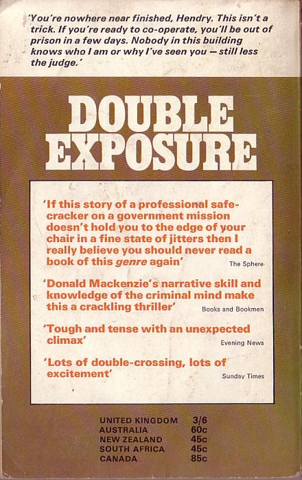 Donald Mackenzie  DOUBLE EXPOSURE magnified rear book cover image