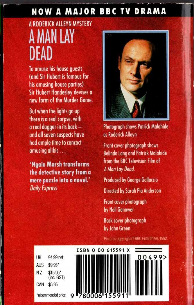 Ngaio Marsh  A MAN LAY DEAD (TV tie-in) magnified rear book cover image