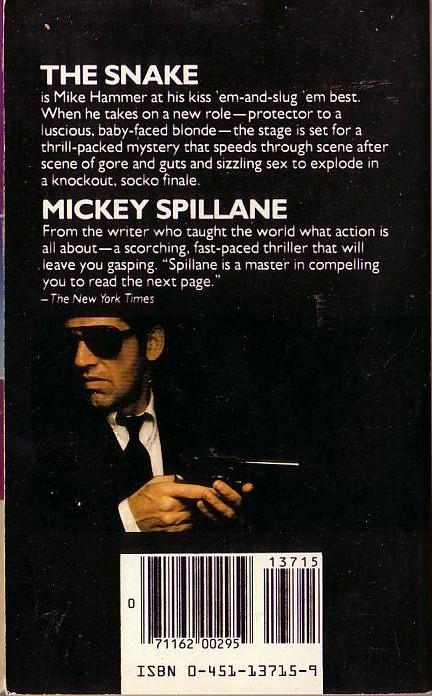 Mickey Spillane  THE SNAKE magnified rear book cover image