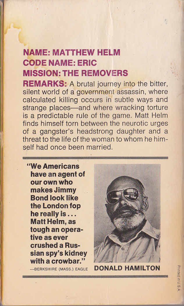 Donald Hamilton  THE REMOVERS magnified rear book cover image