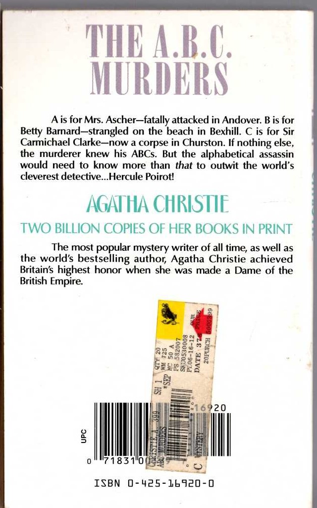 Agatha Christie  THE ABC MURDERS [THE A.B.C. MURDERS] magnified rear book cover image