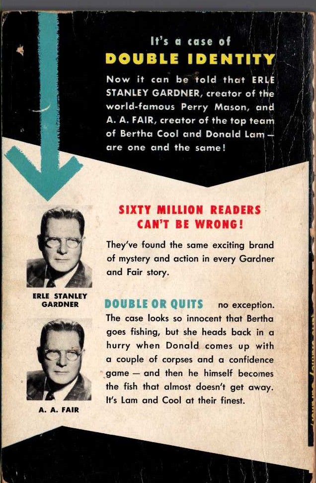 A.A. Fair  DOUBLE OR QUITS magnified rear book cover image