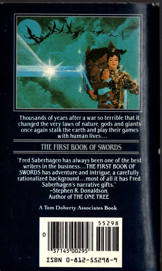 Fred Saberhagen  THE FIRST BOOK OF SWORDS magnified rear book cover image