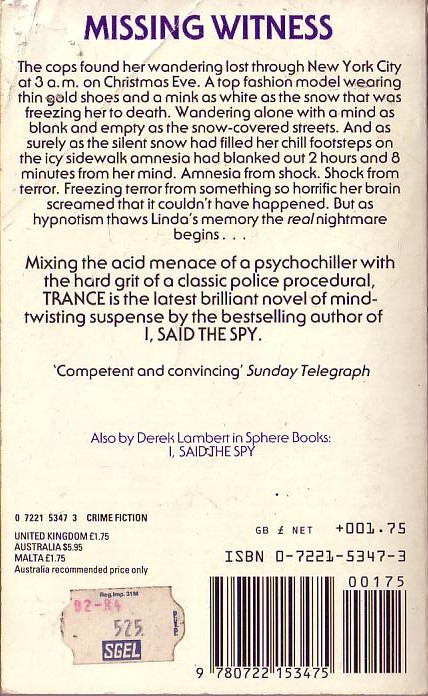 Derek Lambert  TRANCE magnified rear book cover image
