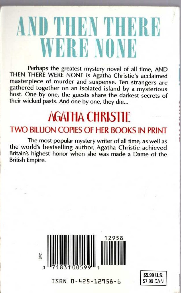 Agatha Christie  AND THEN THERE WERE NONE magnified rear book cover image