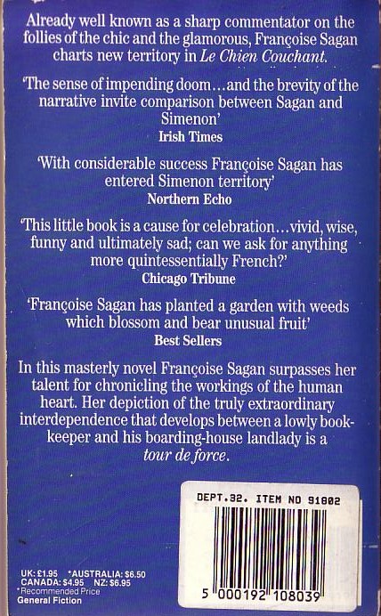 Francoise Sagan  LE CHIEN COUCHANT magnified rear book cover image