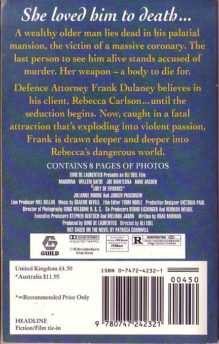 Harrison Arnston  BODY OF EVIDENCE (Madonna, Willem Dafoe, Joe Mantegna) magnified rear book cover image