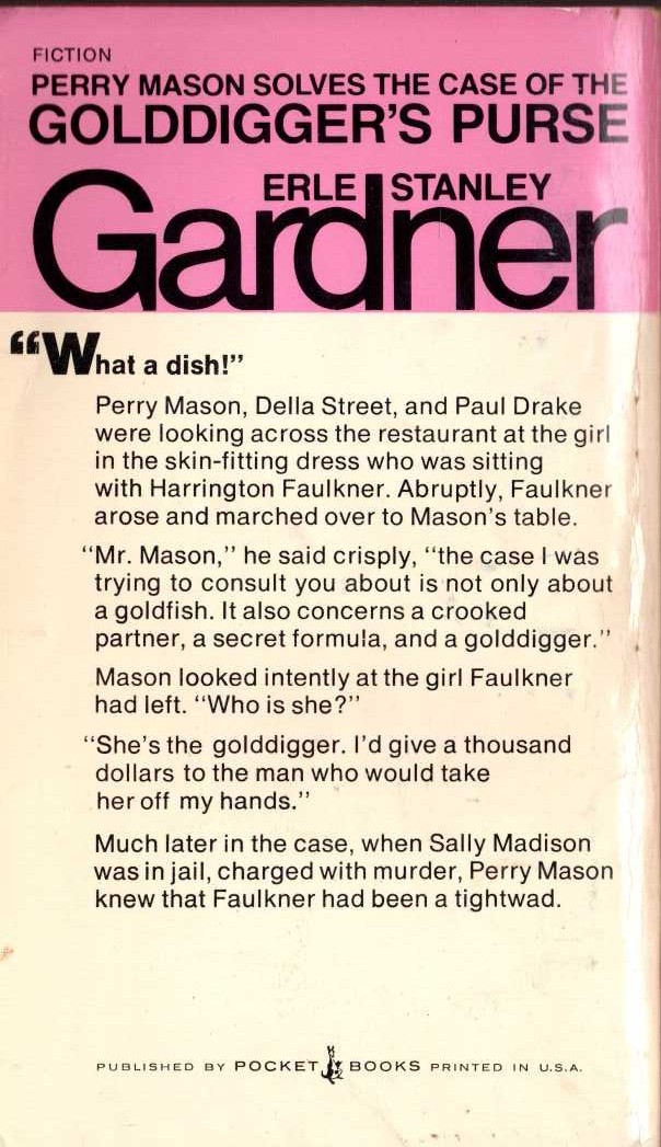 Erle Stanley Gardner  THE CASE OF THE GOLDDIGGER'S PURSE magnified rear book cover image