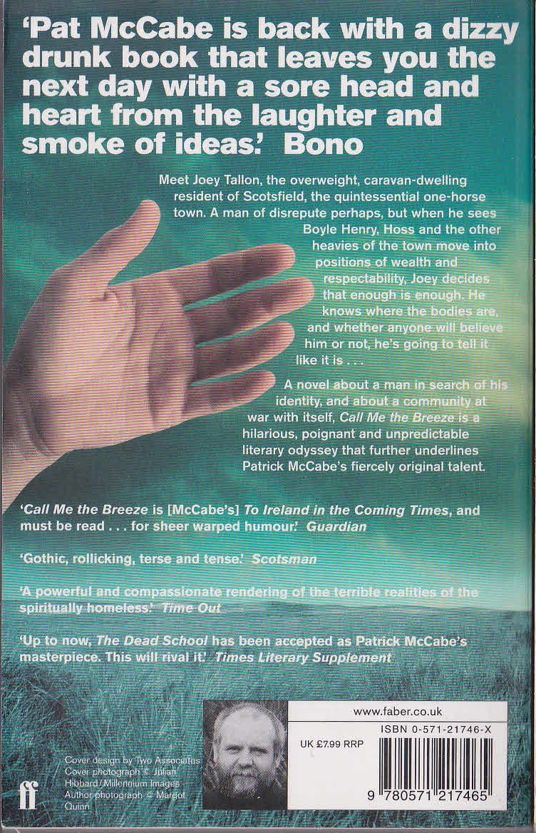 Patrick McCabe  CALL ME THE BREEZE magnified rear book cover image