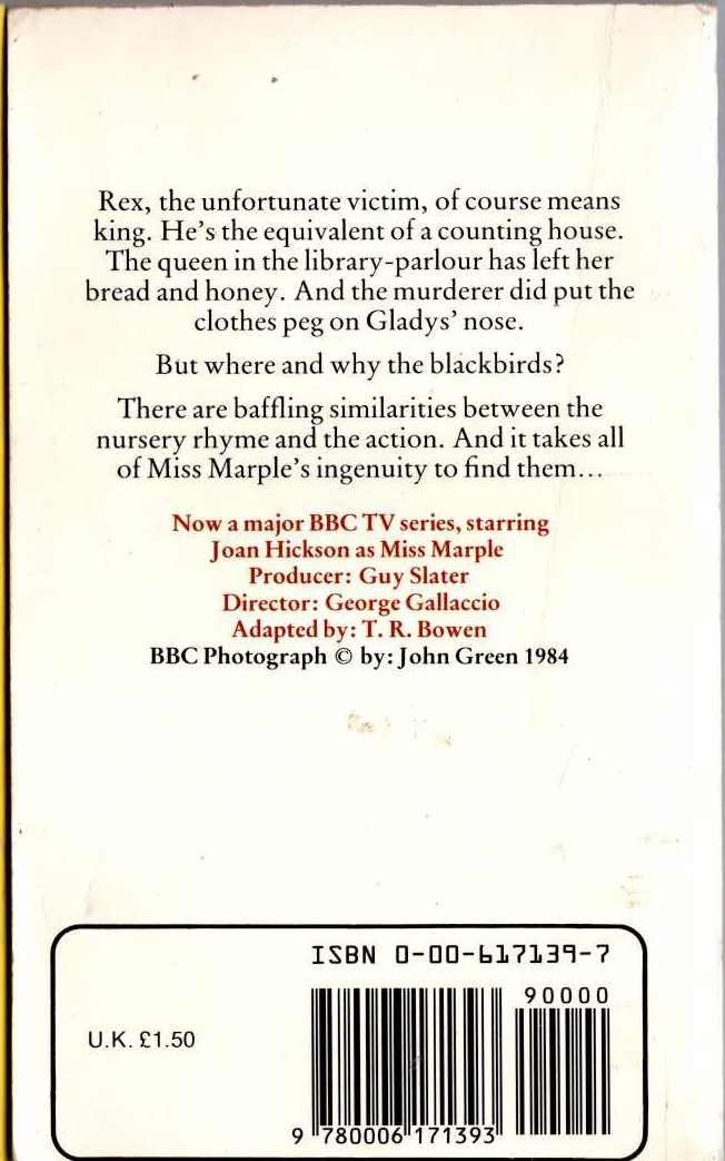 Agatha Christie  A POCKET FULL OF RYE (Joan Hickson) magnified rear book cover image