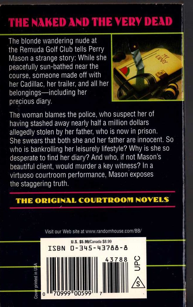 Erle Stanley Gardner  THE CASE OF THE SUN BATHER'S DIARY magnified rear book cover image