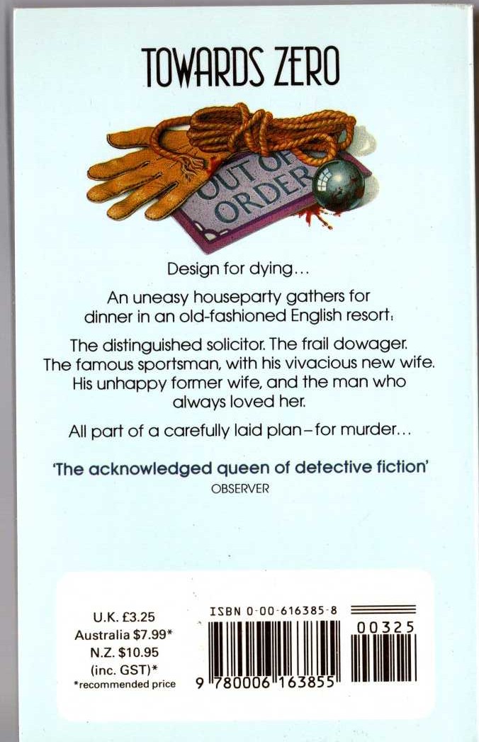 Agatha Christie  TOWARDS ZERO magnified rear book cover image