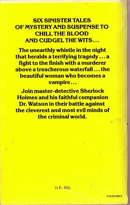 Sir Arthur Conan Doyle  SHERLOCK HOLMES MEETS THE SUSSEX VAMPIRE and other cases magnified rear book cover image