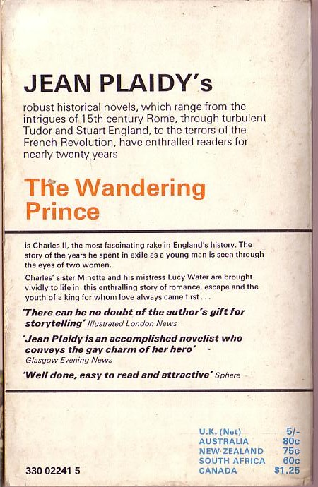 Jean Plaidy  THE WANDERING PRINCE magnified rear book cover image