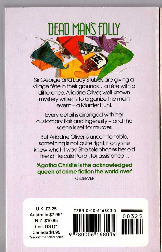 Agatha Christie  DEAD MAN'S FOLLY magnified rear book cover image
