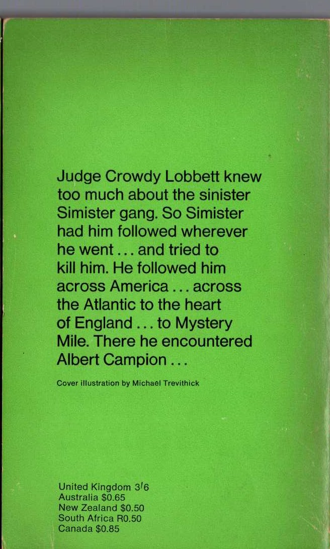 Margery Allingham  MYSTERY MILE magnified rear book cover image