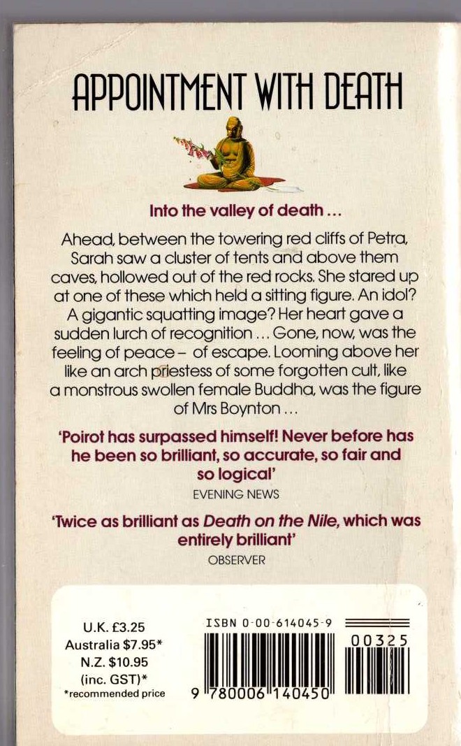 Agatha Christie  APPOINTMENT WITH DEATH magnified rear book cover image