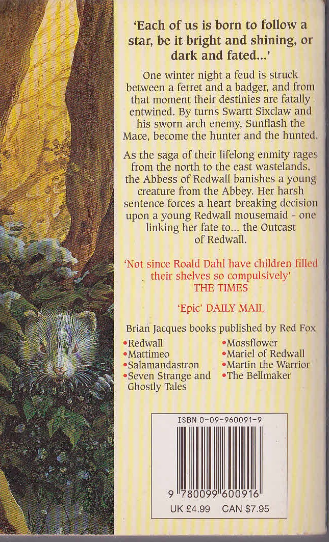 Brian Jacques  OUTCAST OF REDWALL magnified rear book cover image