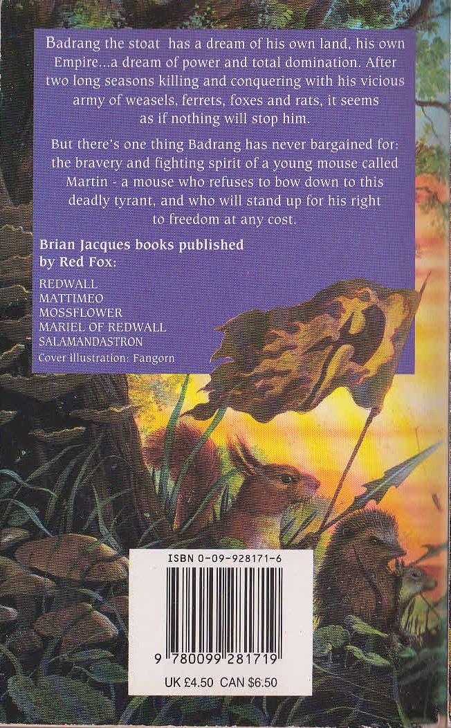 Brian Jacques  MARTIN THE WARRIOR magnified rear book cover image