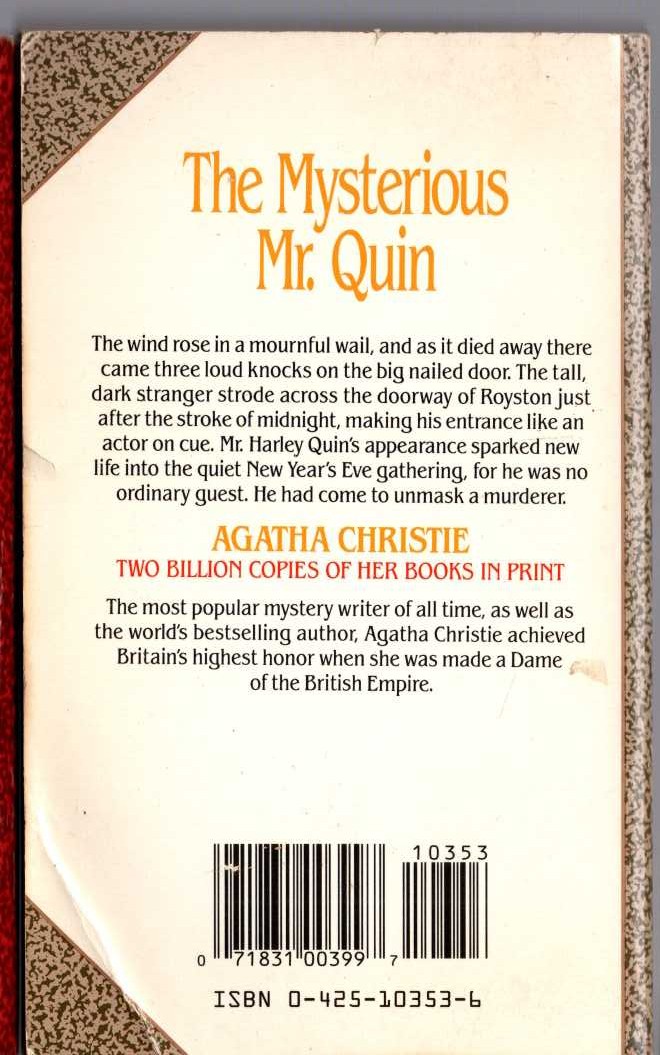 Agatha Christie  THE MYSTERIOUS MR QUIN magnified rear book cover image