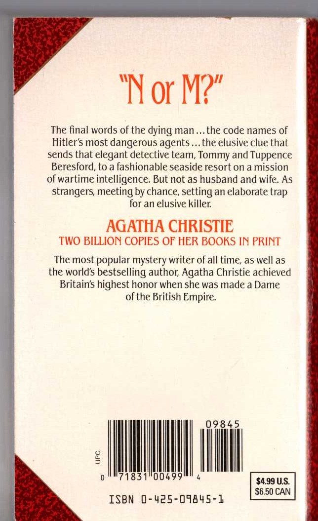 Agatha Christie  N-OR-M? magnified rear book cover image