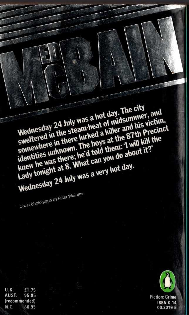 Ed McBain  LADY KILLER magnified rear book cover image