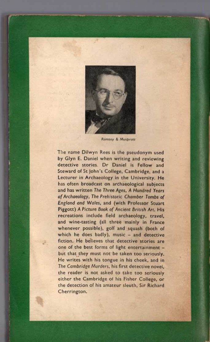 Dilwyn Rees  THE CAMBIRDGE MURDERS magnified rear book cover image