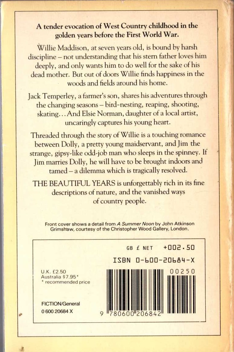 Henry Williamson  THE BEAUTFUL YEARS magnified rear book cover image