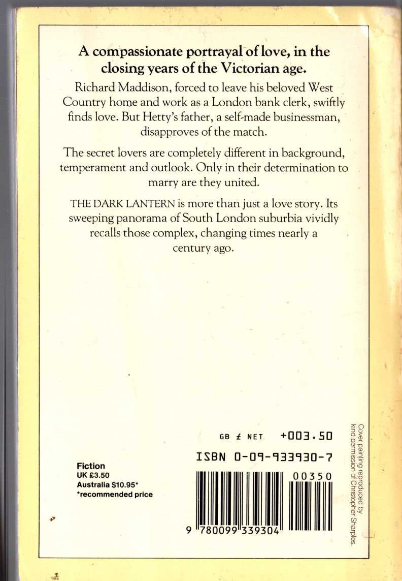 Henry Williamson  THE DARK LANTERN magnified rear book cover image
