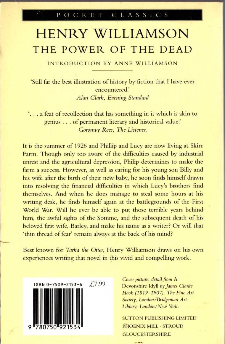 Henry Williamson  THE POWER OF THE DEAD magnified rear book cover image