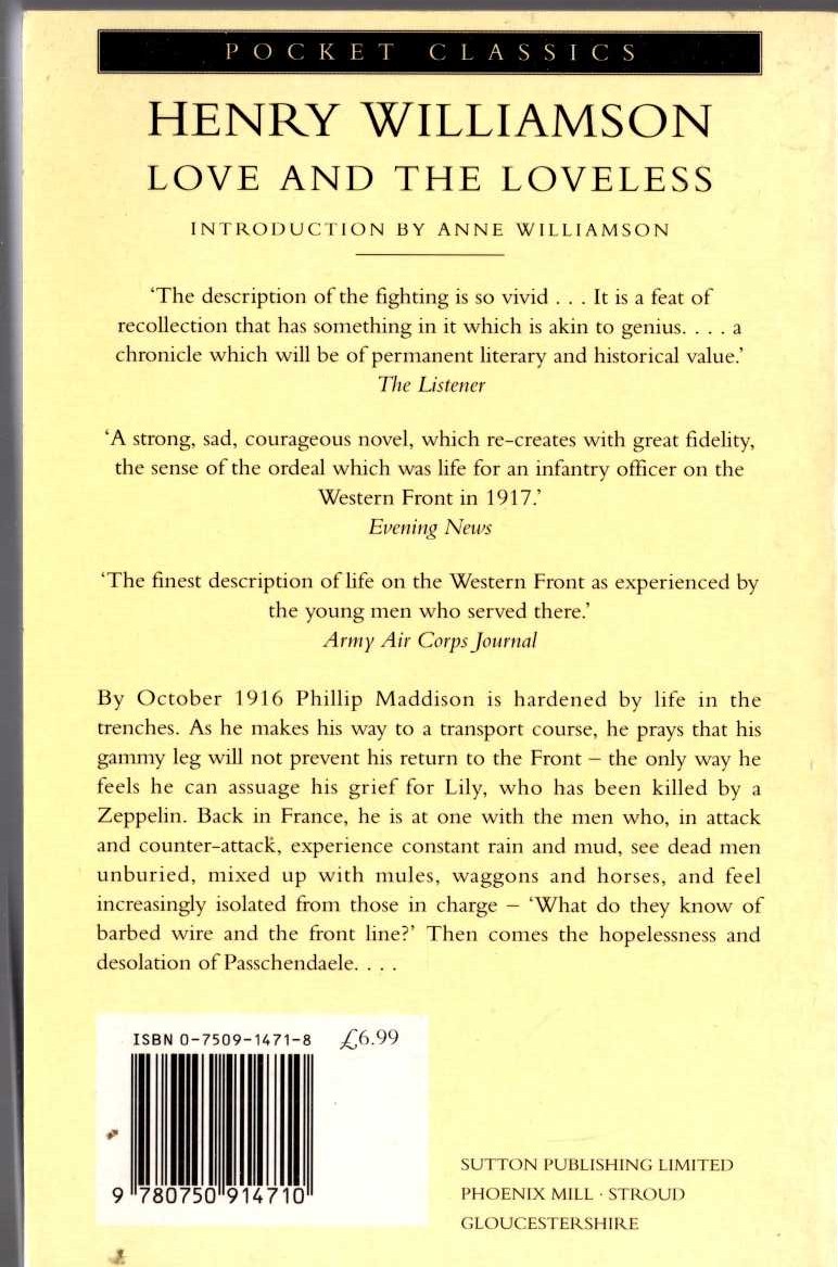 Henry Williamson  LOVE AND THE LOVELESS magnified rear book cover image