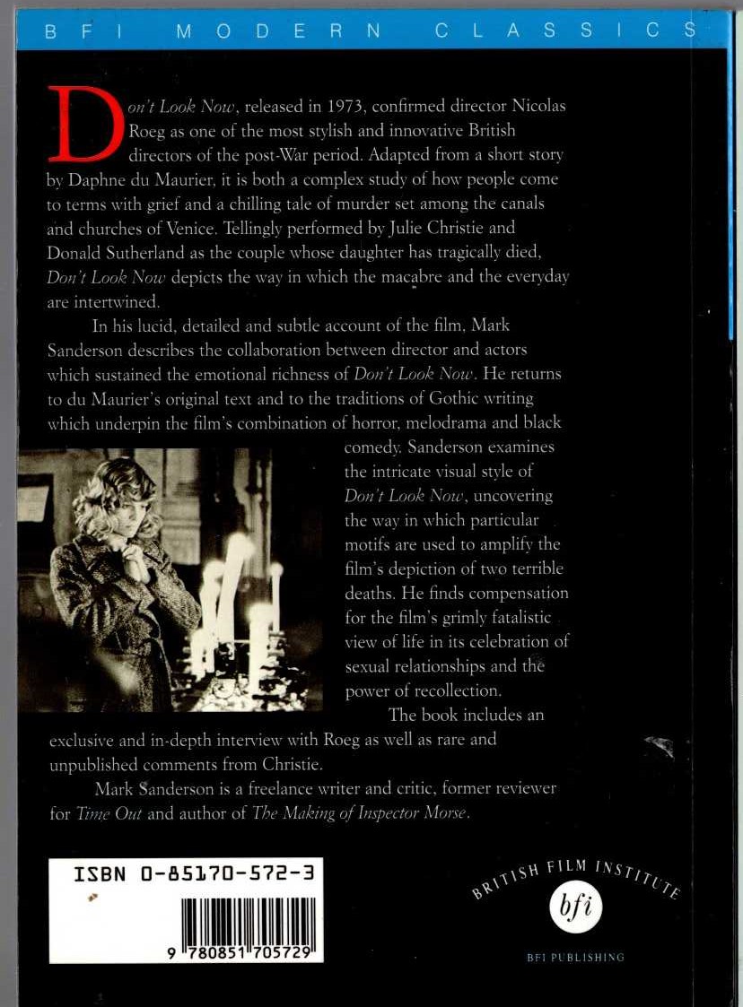 Mark Sanderson  DON'T LOOK NOW (Donald Sutherland) magnified rear book cover image