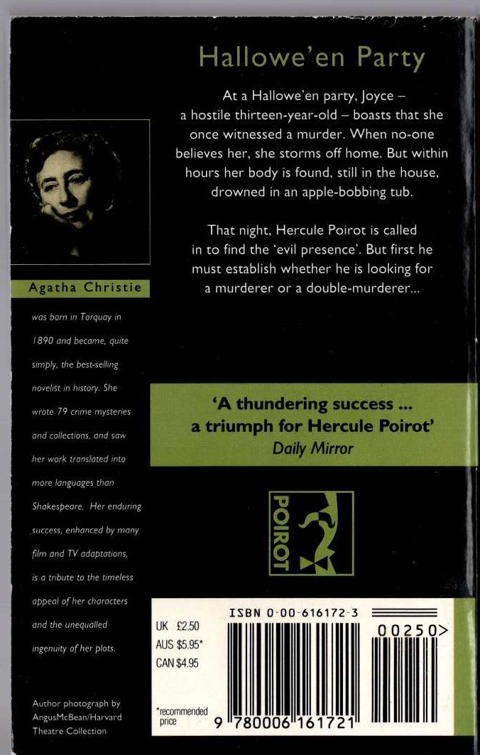 Agatha Christie  HALLOWE'EN PARTY magnified rear book cover image