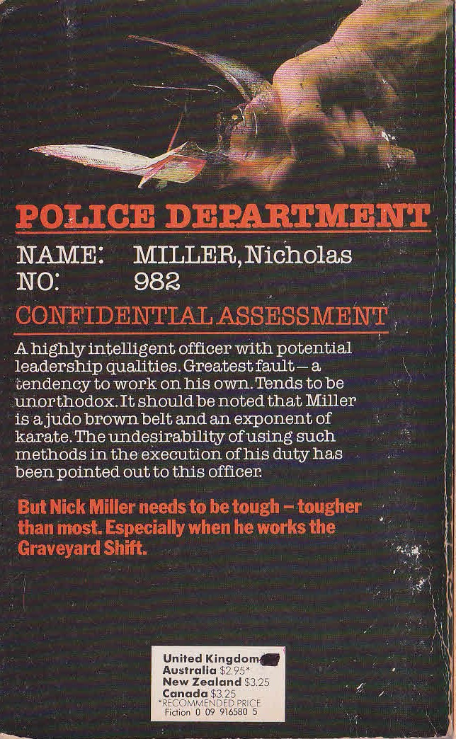 Harry Patterson  THE GRAVEYARD SHIFT magnified rear book cover image