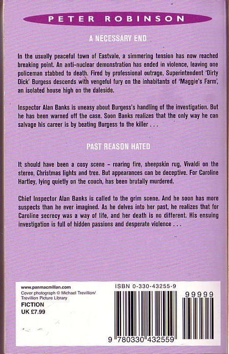 Peter Robinson  A NECESSARY END and PAST REASON HATED magnified rear book cover image