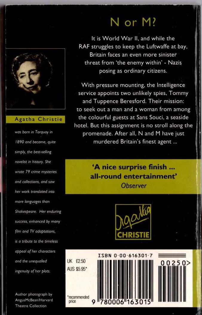 Agatha Christie  N-OR-M? magnified rear book cover image
