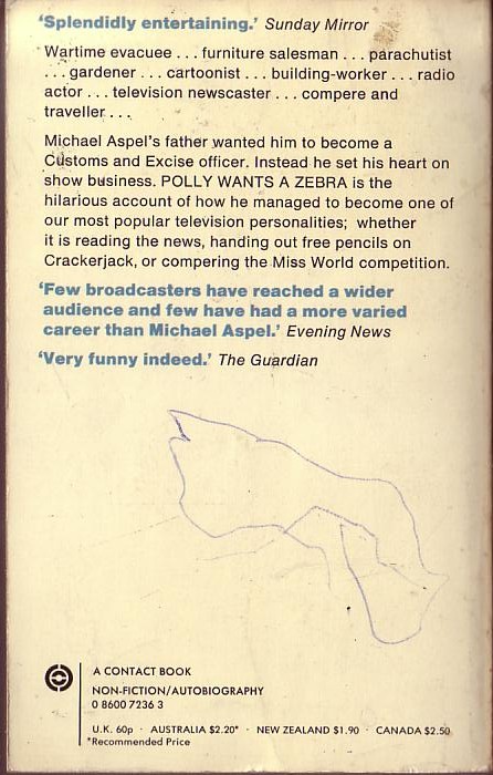 Michael Aspel  POLLY WANTS ZEBRA magnified rear book cover image