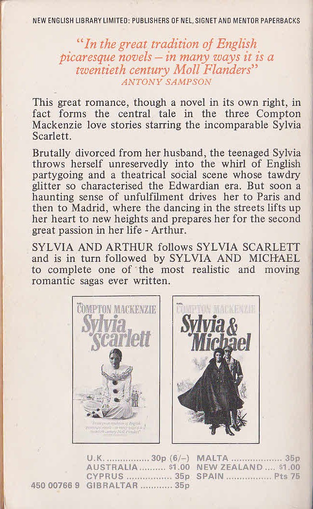 Compton Mackenzie  SYLVIA & ARTHUR magnified rear book cover image