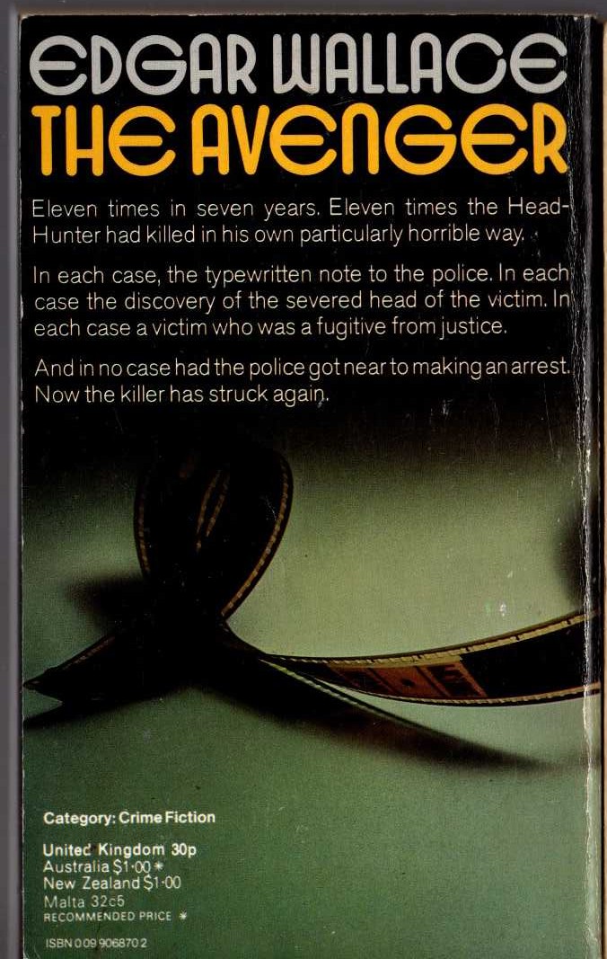 Edgar Wallace  THE AVENGER magnified rear book cover image