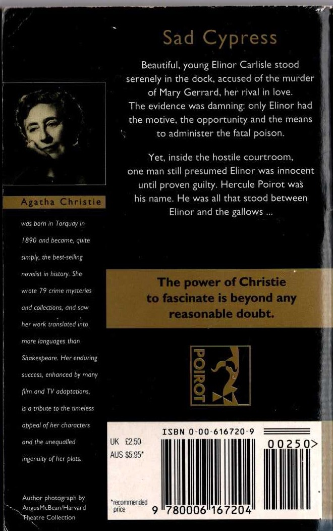 Agatha Christie  SAD CYPRESS magnified rear book cover image