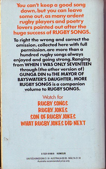Rugby  (Various/Anonymous) MORE RUGBY SONGS magnified rear book cover image