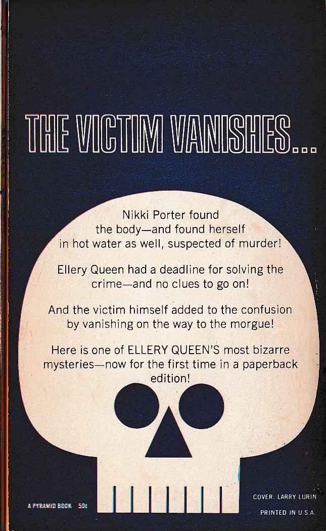 Ellery Queen  THE VANISHING CORPSE magnified rear book cover image