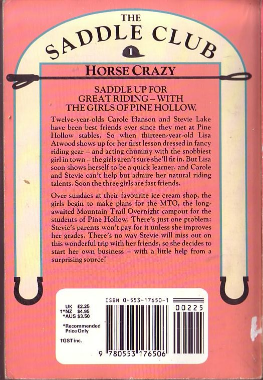 Bonnie Bryant  THE SADDLE CLUB 1: Horse Crazy magnified rear book cover image