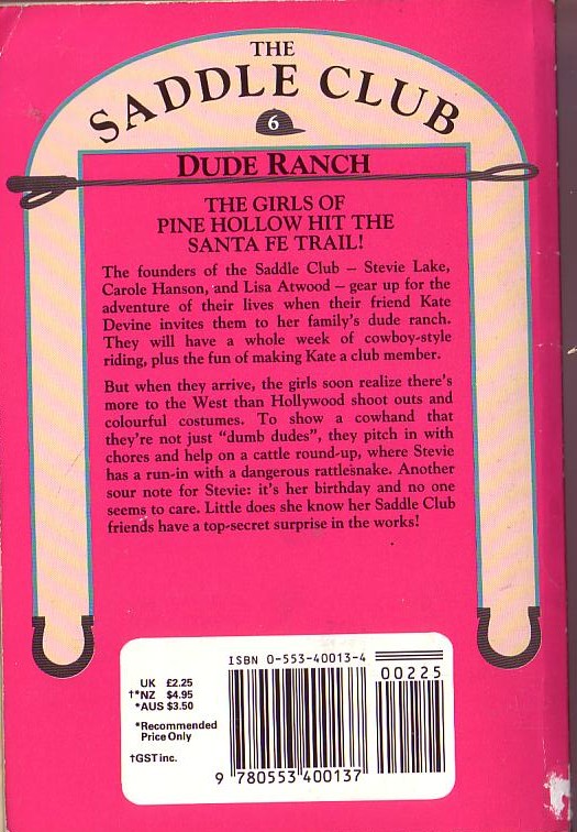 Bonnie Bryant  THE SADDLE CLUB 6: Dude Ranch magnified rear book cover image