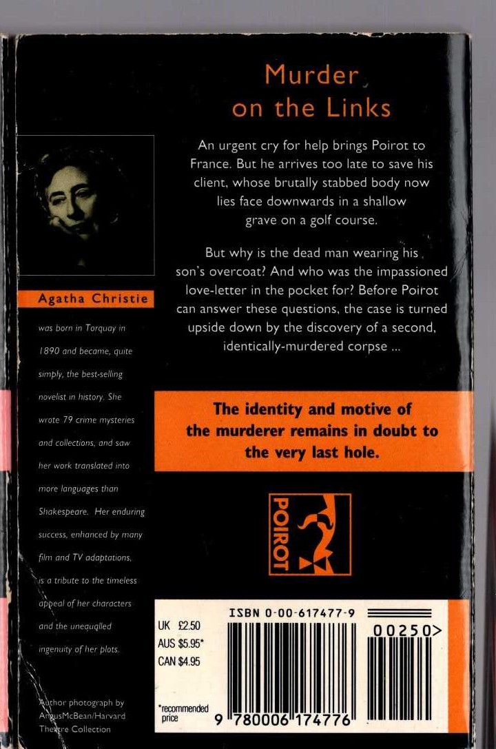 Agatha Christie  THE MURDER ON THE LINKS magnified rear book cover image