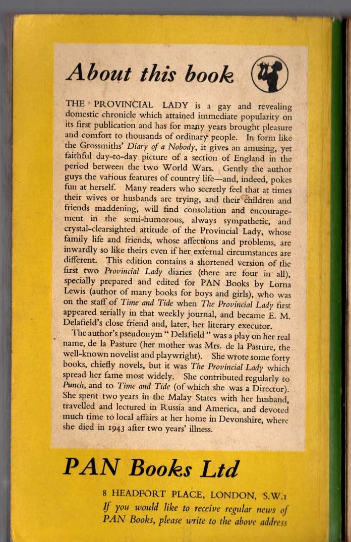 E.M. Delafield  THE PROVINCIAL LADY magnified rear book cover image