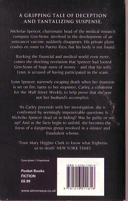Mary Higgins Clark  SECOND TIME AROUND magnified rear book cover image