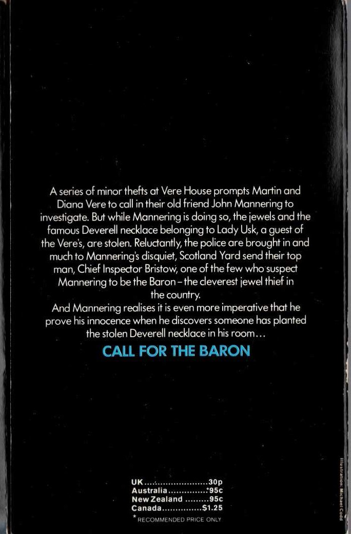 Anthony Morton  CALL FOR THE BARON magnified rear book cover image