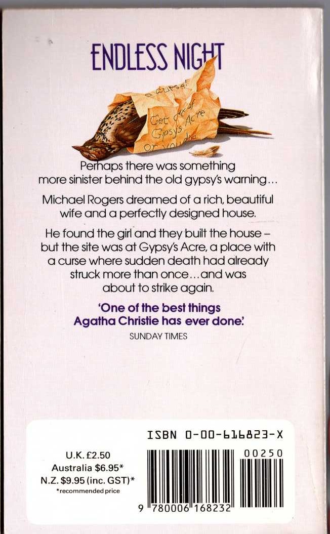 Agatha Christie  ENDLESS NIGHT magnified rear book cover image