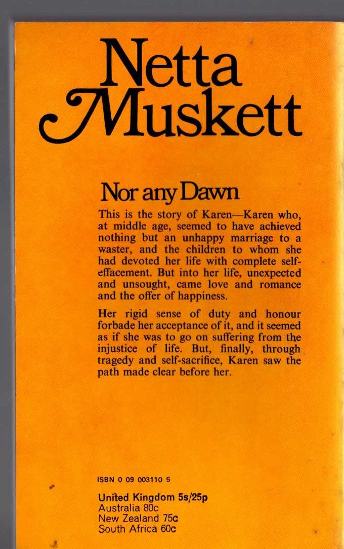 Netta Muskett  NOR ANY DAWN magnified rear book cover image
